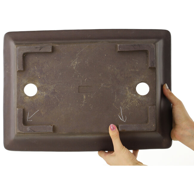 Rectangular unglazed bonsai pot by Yamaaki - 415 x 300 x 105 mm