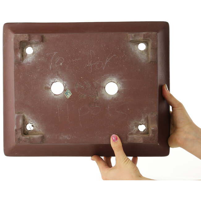 Rectangular unglazed bonsai pot by Yamaaki - 370 x 300 x 105 mm
