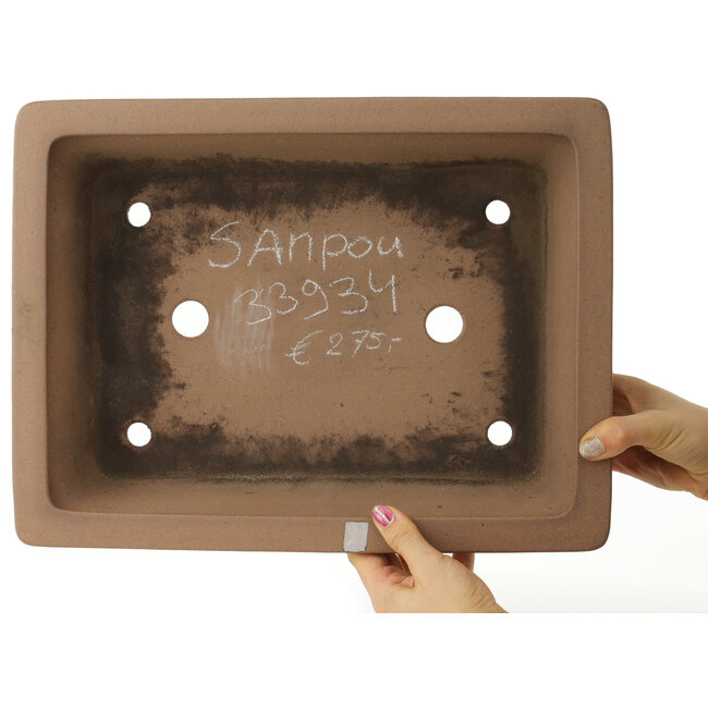 Maceta rectangular sin esmaltar para bonsái de Sanpo - 390 x 295 x 105 mm