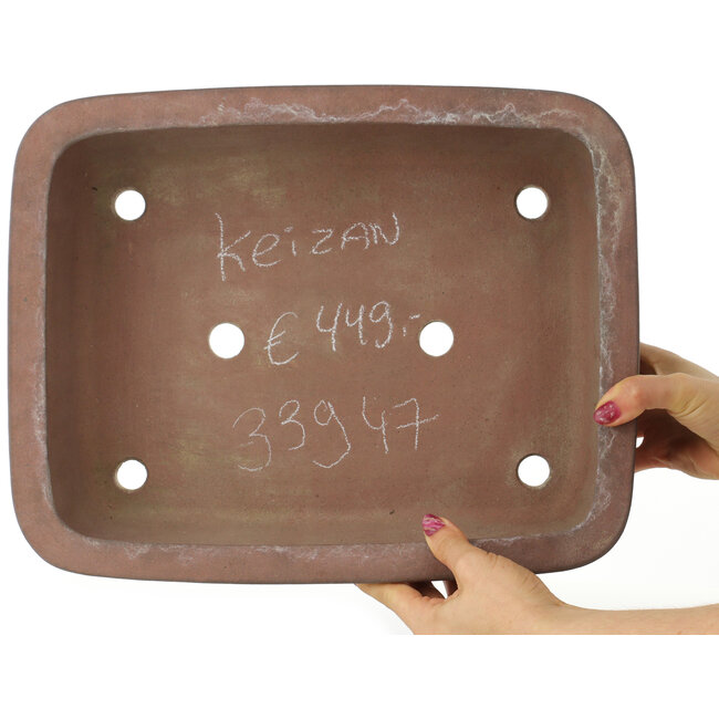 Oval unglazed bonsai pot by Keizan - 375 x 297 x 110 mm