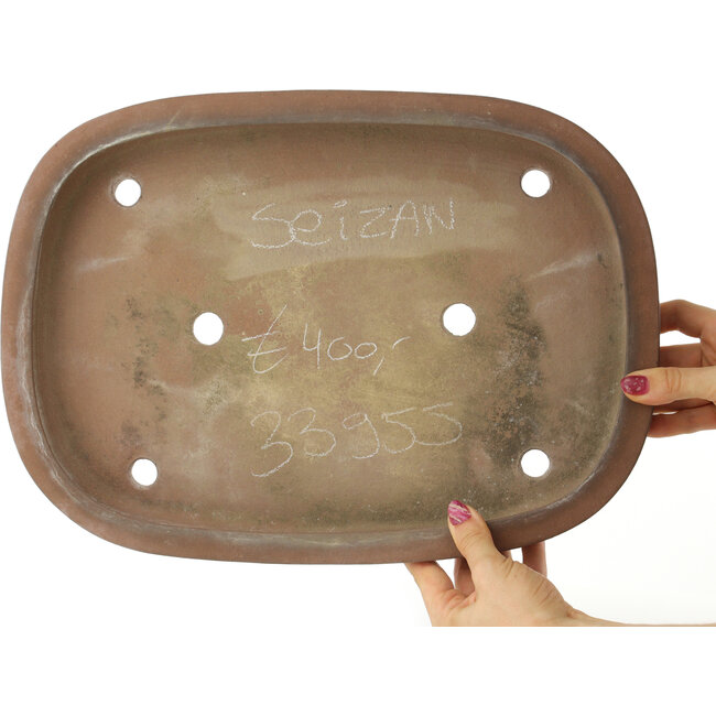 Oval unglazed bonsai pot by Seizan - 390 x 280 x 48 mm