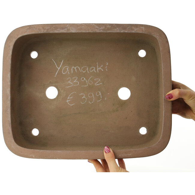 Oval unglazed bonsai pot by Yamaaki - 375 x 302 x 112 mm