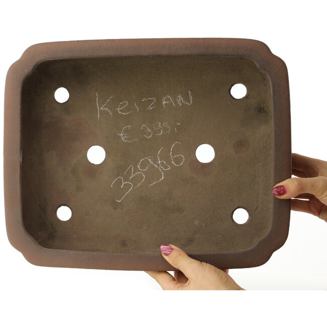 Oval unglazed bonsai pot by Keizan - 338 x 272 x 90 mm