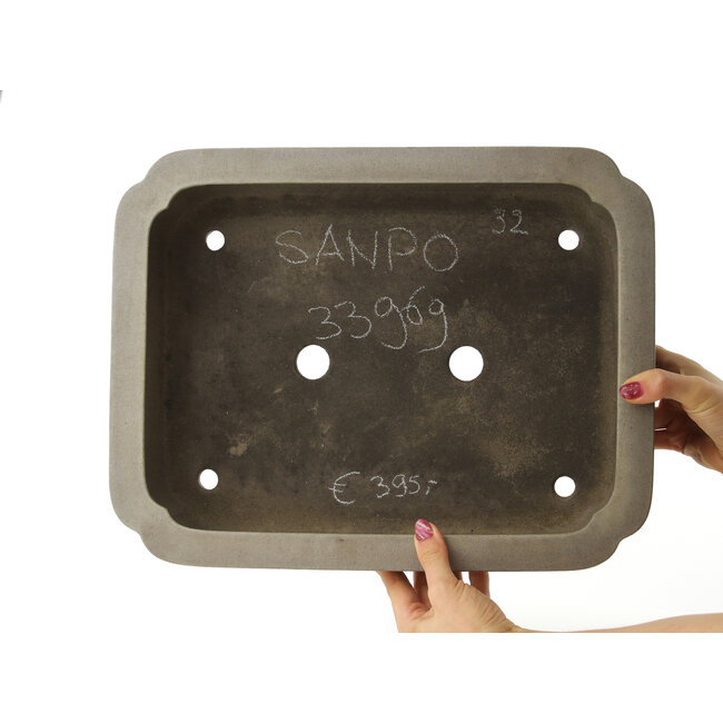 Pot à bonsaï ovale non émaillé de Sanpo - 385 x 300 x 110 mm