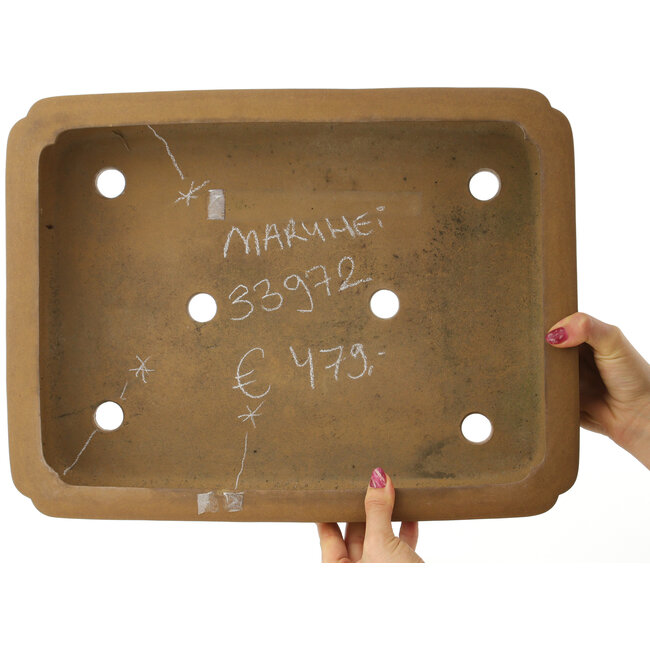 Maceta rectangular sin esmaltar para bonsái de Maruhei - 420 x 320 x 100 mm