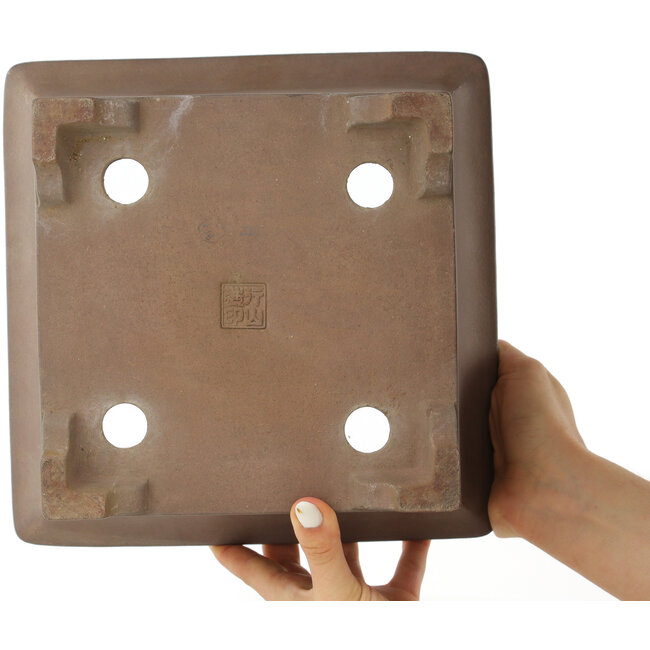 Square unglazed bonsai pot by Gyouzan - 260 x 260 x 145 mm