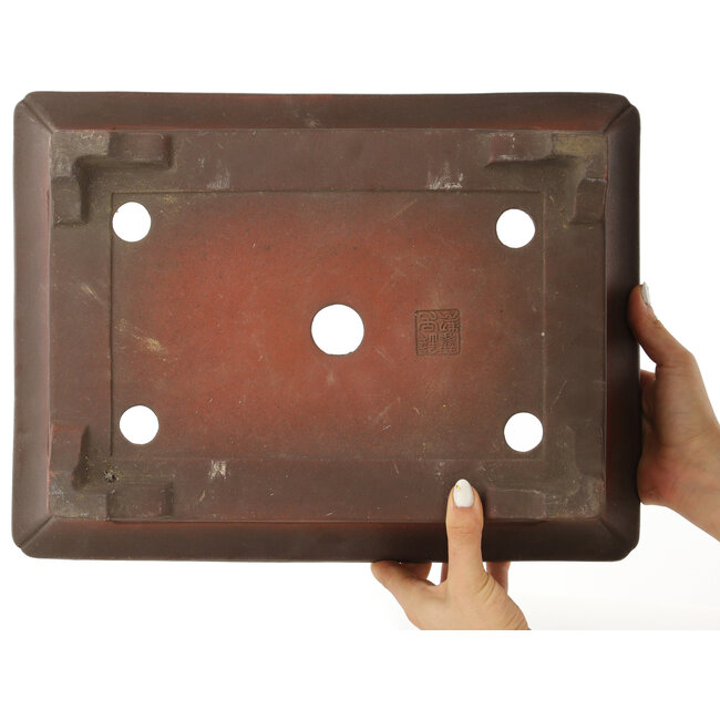 Rectangular unglazed bonsai pot by Izumiya (Zenigo) - 400 x 300 x 105 mm
