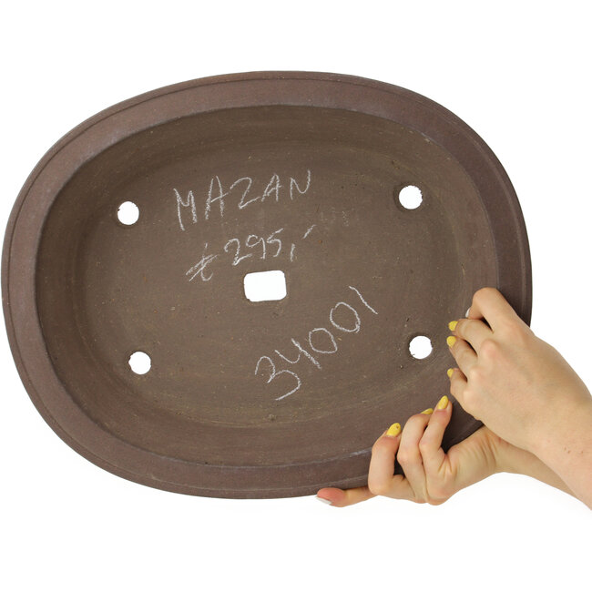 Pot à bonsaï ovale non émaillé par Haru Matsu - 400 x 320 x 98 mm