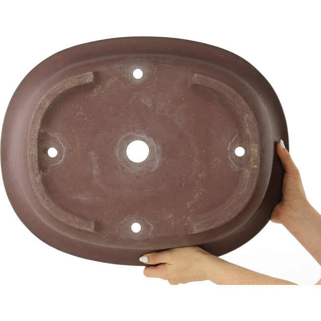 Oval unglazed bonsai pot by Keizan - 495 x 395 x 145 mm