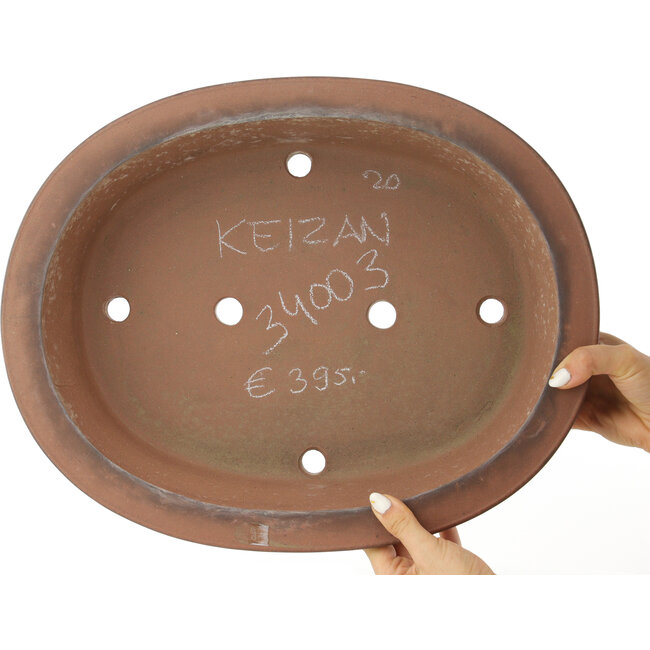 Ovale ongeglazuurde bonsaipot van Keizan - 425 x 340 x 100 mm