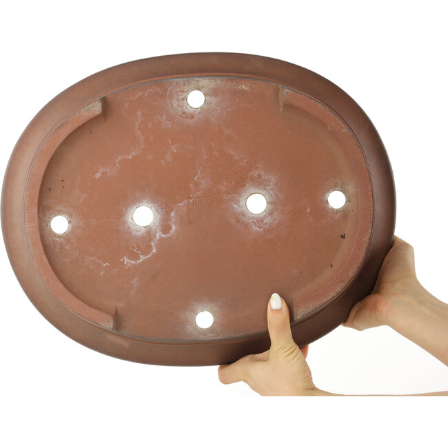 Oval unglazed bonsai pot by Keizan - 425 x 340 x 100 mm