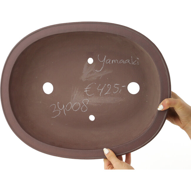 Oval unglazed bonsai pot by Yamaaki - 435 x 343 x 105 mm