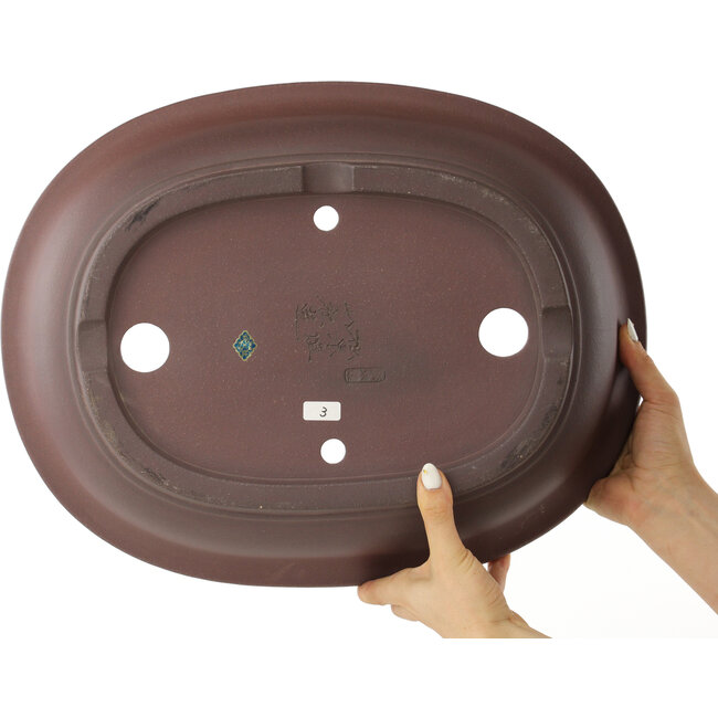Ovale ongeglazuurde bonsaipot van Yamaaki - 435 x 343 x 105 mm