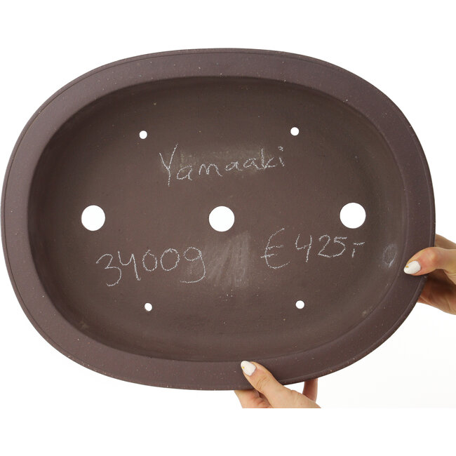 Oval unglazed bonsai pot by Yamaaki - 432 x 340 x 100 mm