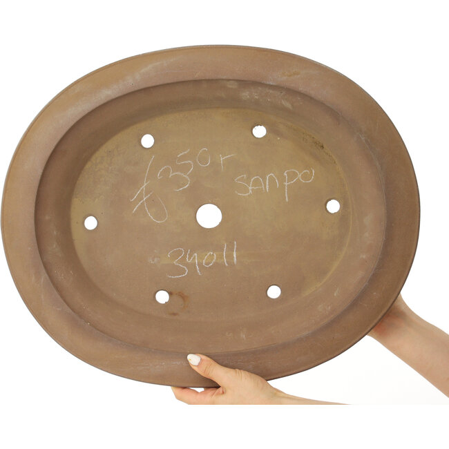 Oval unglazed bonsai pot by Sanpo - 488 x 400 x 105 mm