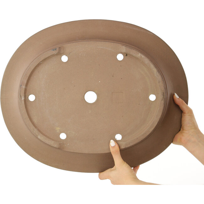 Pot à bonsaï ovale non émaillé de Sanpo - 488 x 400 x 105 mm