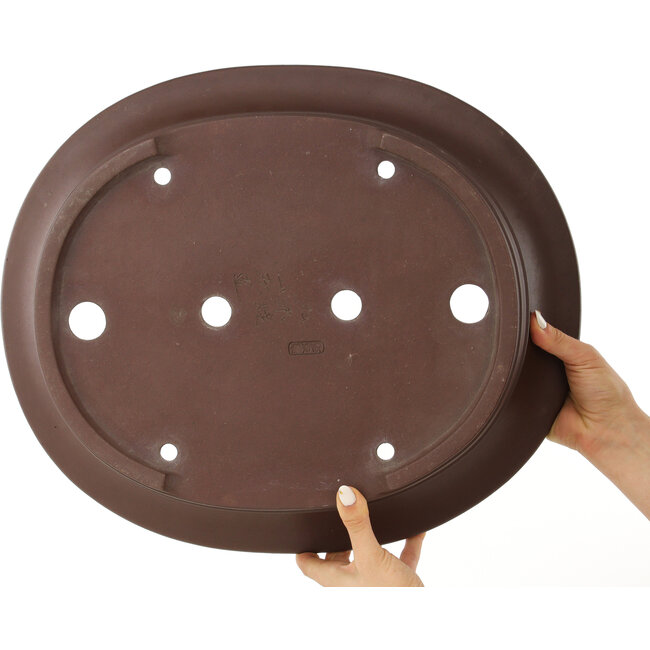 Oval unglazed bonsai pot by Yamaaki - 460 x 388 x 115 mm