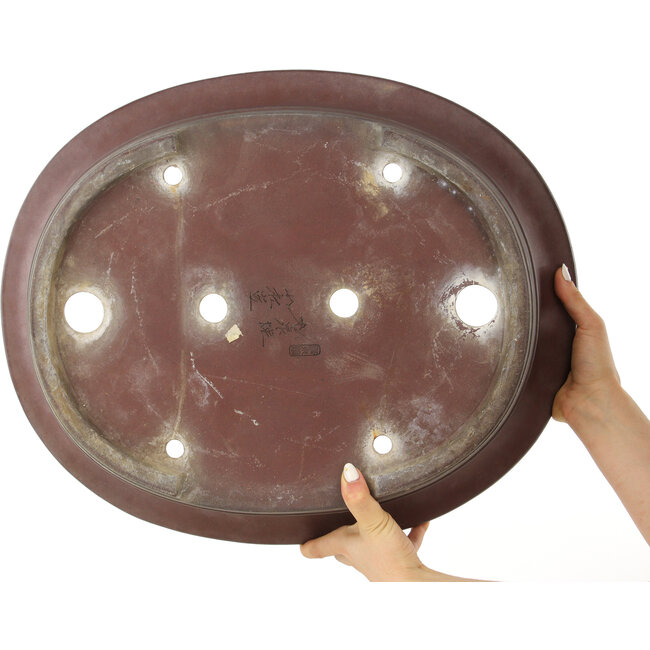 Oval unglazed bonsai pot by Yamaaki - 515 x 425 x 125 mm