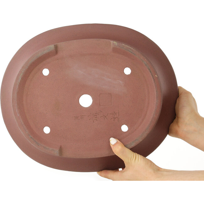 Oval unglazed bonsai pot by Seibun - 357 x 298 x 93 mm