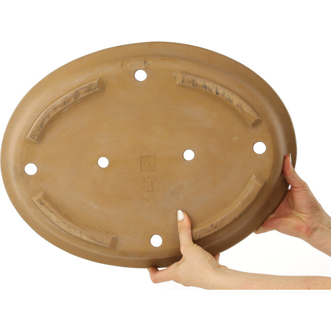 Maceta para bonsái ovalada sin esmaltar de Maruhei - 475 x 365 x 75 mm