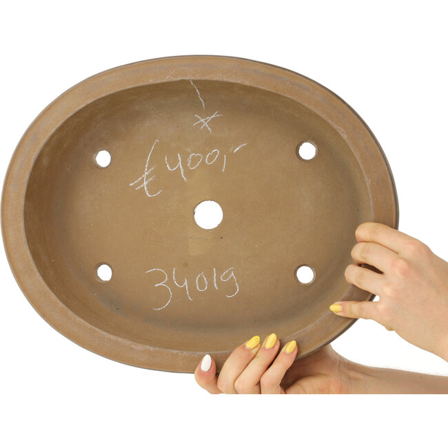 Oval unglazed bonsai pot by Kinka - 355 x 280 x 85 mm