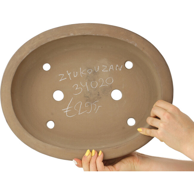 Oval unglazed bonsai pot by Shouzan - 365 x 295 x 83 mm