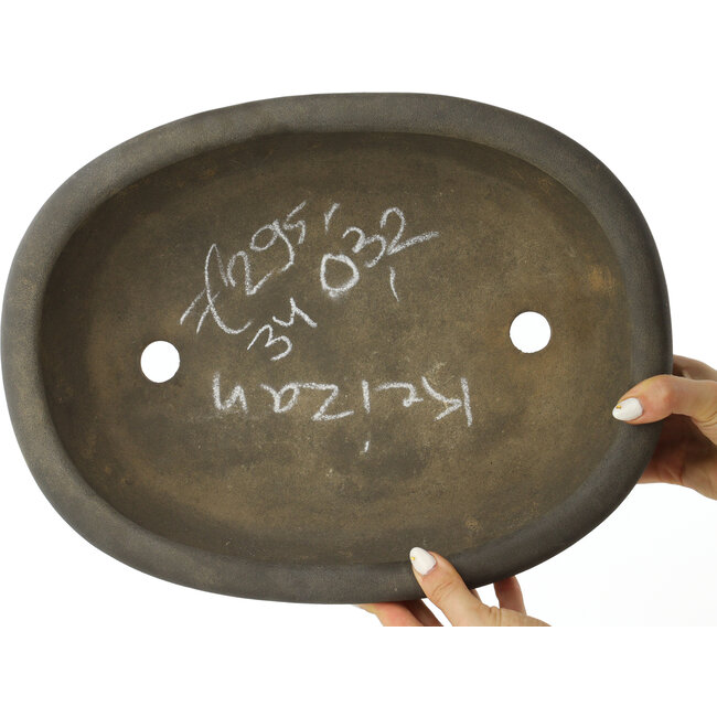 Oval unglazed bonsai pot by Keizan - 373 x 285 x 105 mm