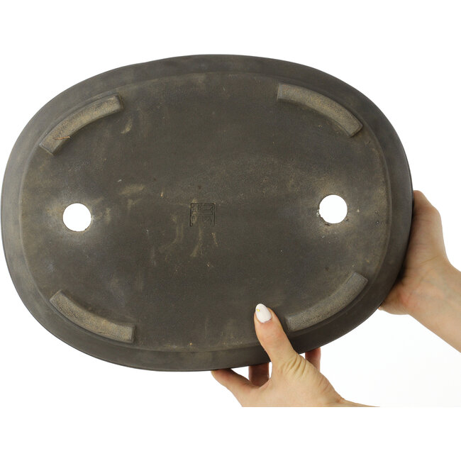 Oval unglazed bonsai pot by Keizan - 373 x 285 x 105 mm