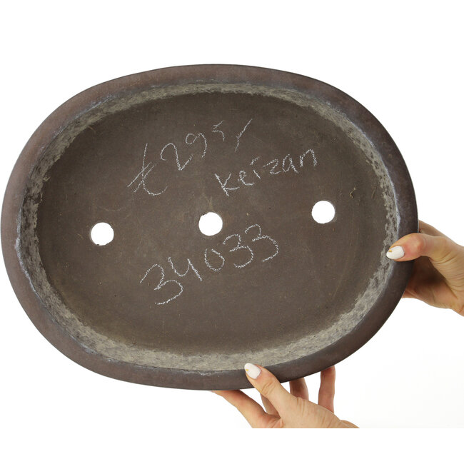 Ovale ongeglazuurde bonsaipot van Keizan - 392 x 305 x 110 mm
