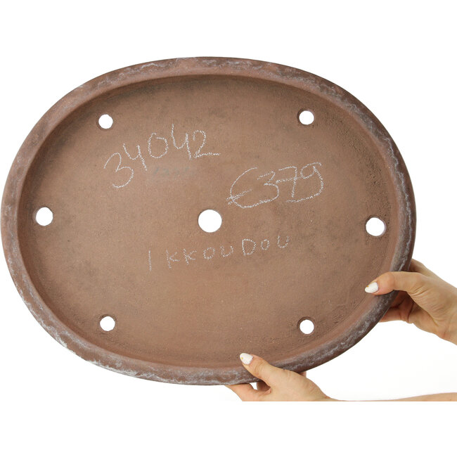 Maceta ovalada sin esmaltar para bonsái de Kisen - 475 x 375 x 60 mm