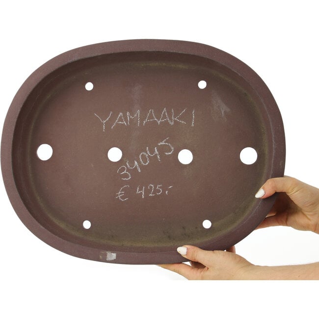 Oval unglazed bonsai pot by Yamaaki - 430 x 340 x 80 mm