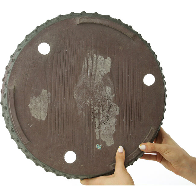 Round unglazed bonsai pot by Yamaaki - 395 x 395 x 60 mm