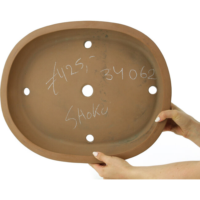 Oval unglazed bonsai pot by Shoko - 480 x 385 x 88 mm