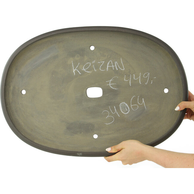 Oval unglazed bonsai pot by Keizan - 570 x 400 x 50 mm