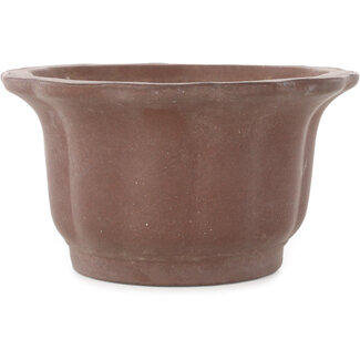  Yamaaki Pot à bonsaï rond non émaillé en forme de fleur de 190 mm par Yamaaki, Tokoname, Japon