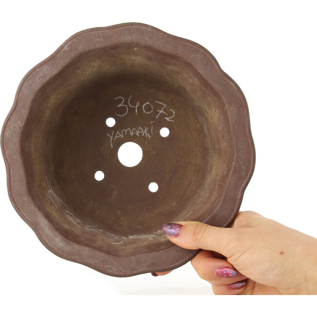Ronde bloemvormige ongeglazuurde bonsaipot van Yamaaki - 190 x 190 x 105 mm