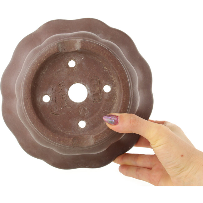 Maceta para bonsái redonda sin esmaltar con forma de flor de Yamaaki - 190 x 190 x 105 mm