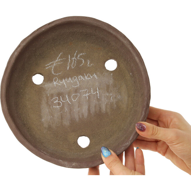 Ronde ongeglazuurde bonsaipot van Ryugaku - 225 x 225 x 57 mm