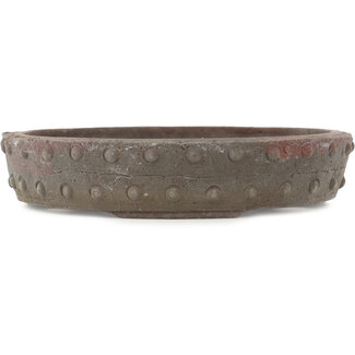  Yamaaki 245 mm ronde ongeglazuurde bonsaipot van Yamaaki Koshosen (eerste generatie), Tokoname, Japan