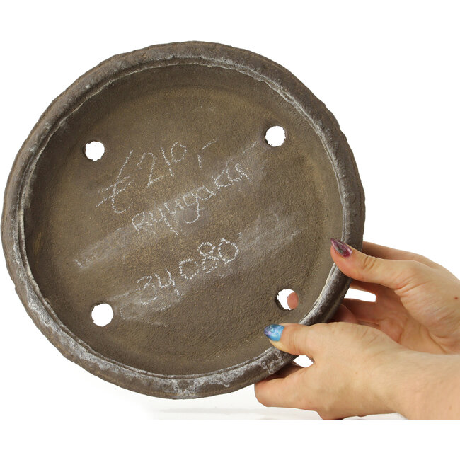 Ronde ongeglazuurde bonsaipot van Ryugaku - 255 x 255 x 55 mm