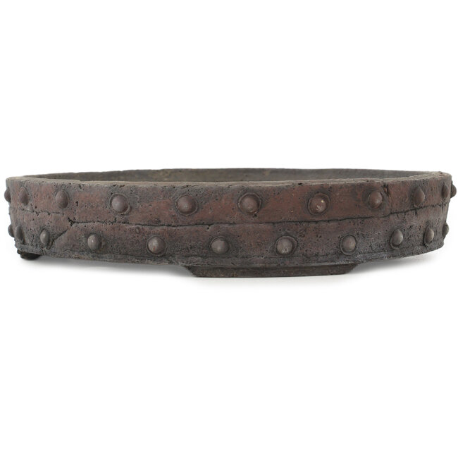 Round unglazed bonsai pot by Yamaaki Koshosen (first generation) - 245 x 245 x 43 mm