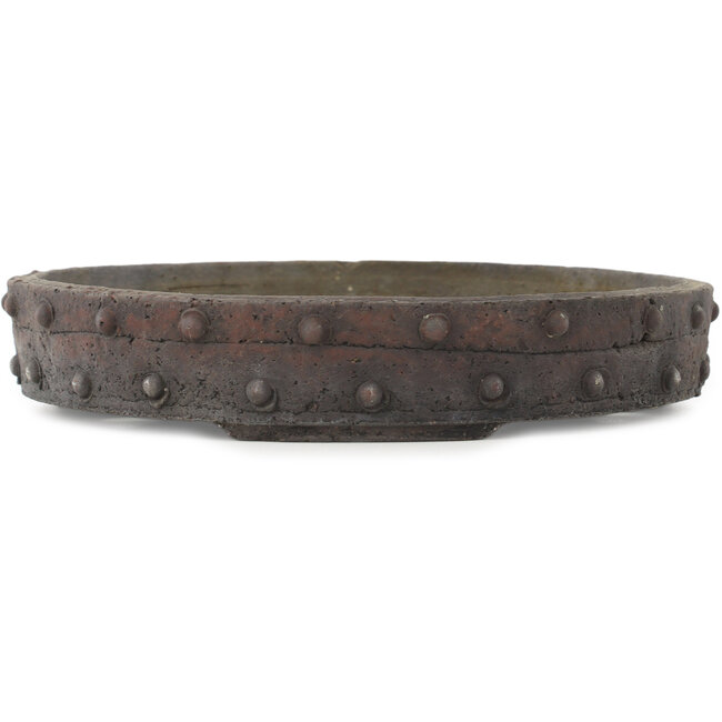 Round unglazed bonsai pot by Yamaaki Koshosen (first generation) - 245 x 245 x 43 mm