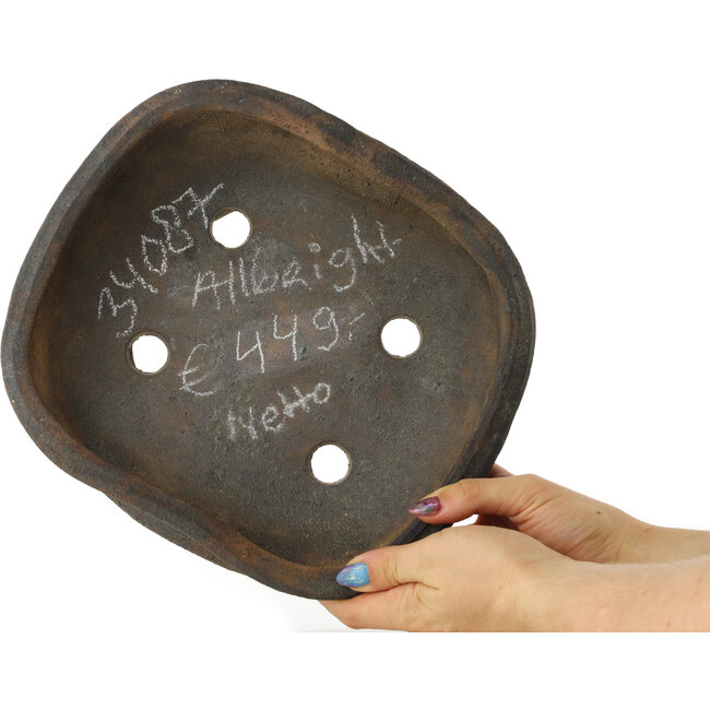 Unieke ongeglazuurde bonsaipot van Bryan Albright - 270 x 270 x 90 mm