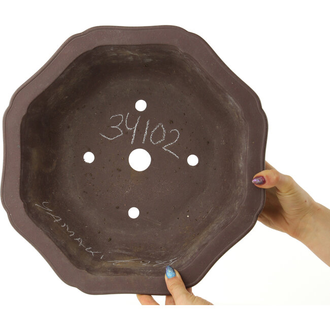 Pot à bonsaï rond en forme de fleur non émaillé par Yamaaki - 355 x 355 x 137 mm