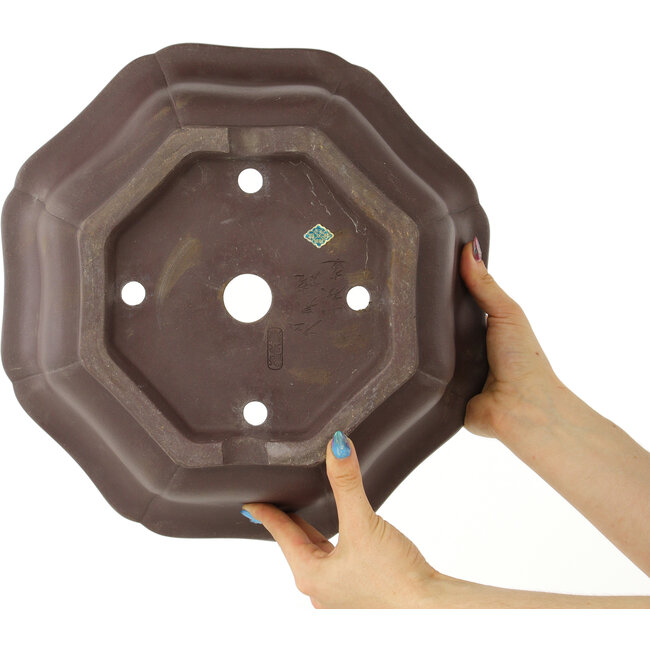 Ronde bloemvormige ongeglazuurde bonsaipot van Yamaaki - 355 x 355 x 137 mm