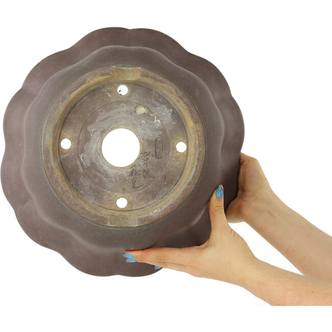 Hexagonal unglazed bonsai pot by Yamaaki - 347 x 347 x 180 mm