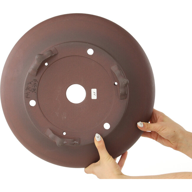 Ronde ongeglazuurde bonsaipot van Yamaaki - 375 x 375 x 108 mm