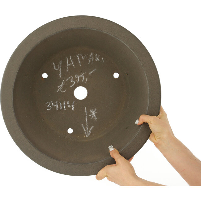 Round unglazed bonsai pot by Yamaaki - 410 x 410 x 140 mm