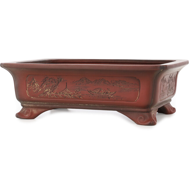 Rectangular unglazed bonsai pot by Bigei - 247 x 187 x 82 mm