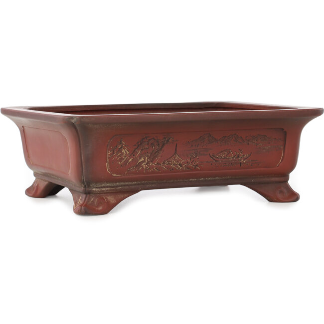 Rectangular unglazed bonsai pot by Bigei - 247 x 187 x 82 mm